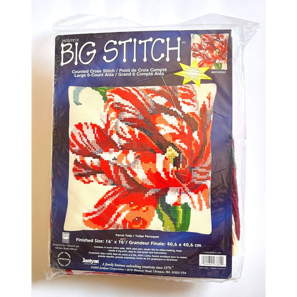 Janlynn Big Stitch Parrot Tulip 16 x 16 Pillow Counted Cross Stitch Kit